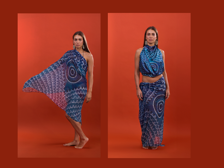 Silk Modal Sarong, 'Wala' Blue Print